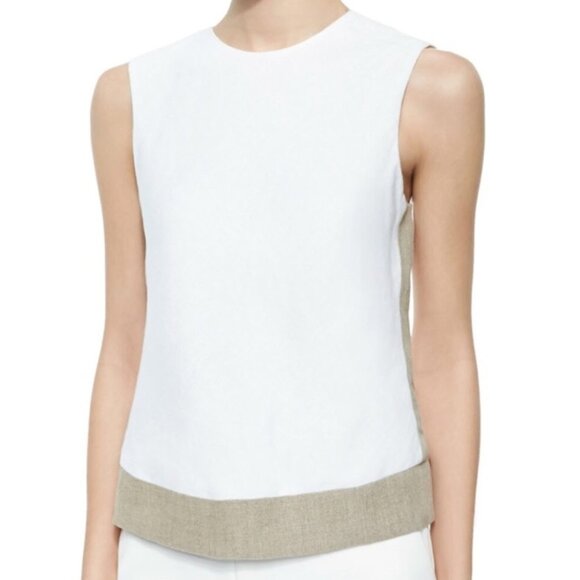 Theory Mowita Linen Zip-back Sleeveless Top Coastal Grandma Neutral Women's S - Picture 1 of 8